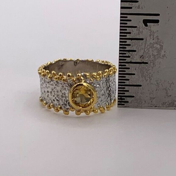 Ring, NWOT, solid 925 sterling silver, 22 K gold, real citrine, sz 7, cigar band - Picture 5 of 16